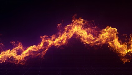 Dynamic fiery energy wave flowing across a dark atmospheric background with vibrant orange and yellow hues creating a sense of intense heat and power