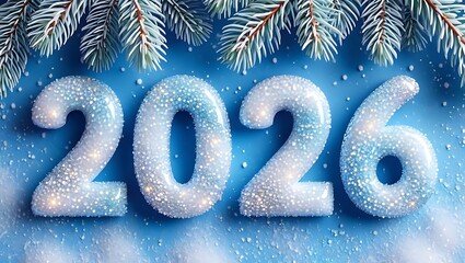 Happy new year 2026 greeting with frosty number