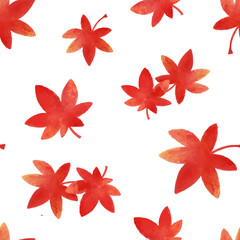 Autumn leaves seamless pattern. Red leaves pattern watercolor illustration for wrapping paper, textile prints, banners, backgrounds