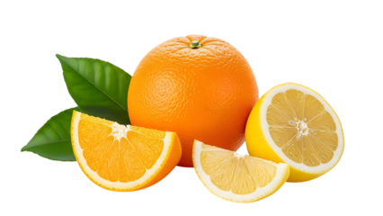 Orange and lemon fruit arrangement isolated on transparent background