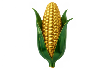 Golden corn ear symbolizing wealth and prosperity, representing harvest, agriculture, and successful farming on transparent background