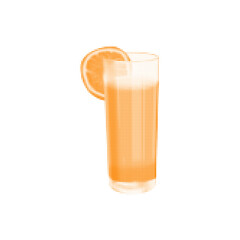 Halftone illustration of a glass of orange juice with a citrus slice on the rim, isolated on white background.