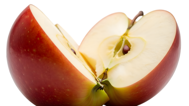 Sliced red apple close up isolated on transparent background