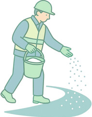 도로에 염화칼슘 뿌리는 작업자