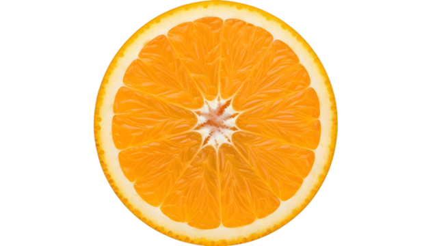 Vibrant orange slice cross section isolated on transparent background
