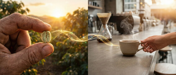 Coffee Production Cycle from Green Bean Farm to Roasted Cup