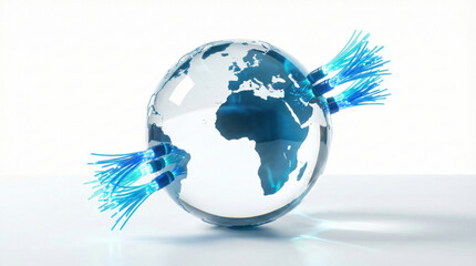Glass Earth Globe Connected with Blue Fiber Optic Cables