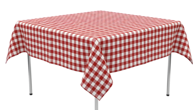 Red and white checkered tablecloth isolated on transparent background