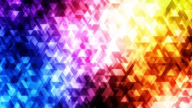 Vibrant geometric patterns and colors create an abstract visual background, showcasing an array of triangles blending together