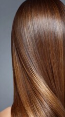Fototapeta premium Close-up of shiny healthy brown hair with smooth texture and soft gradient light ideal for beauty salon advertising shampoo packaging and haircare product design 