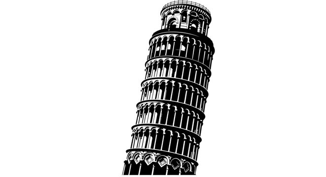 Leaning Tower of Pisa Silhouette Black and White Architectural Icon Italy Polaroid Style Graphic.jpg