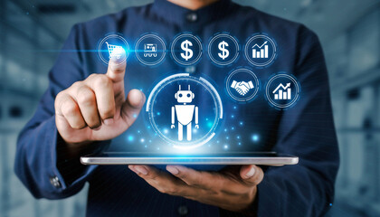 Boost revenue using smart automation, AI-powered tools for business growth displayed on digital tablet, increase conversion rates with user-friendly tech