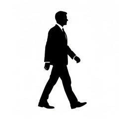 Silhouette of a businessman walking isolated on white background