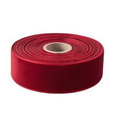 Red velvet ribbon roll on white background  