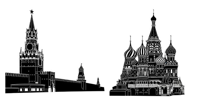 Moscow Kremlin and Saint Basil Cathedral Black and White Illustration.jpg