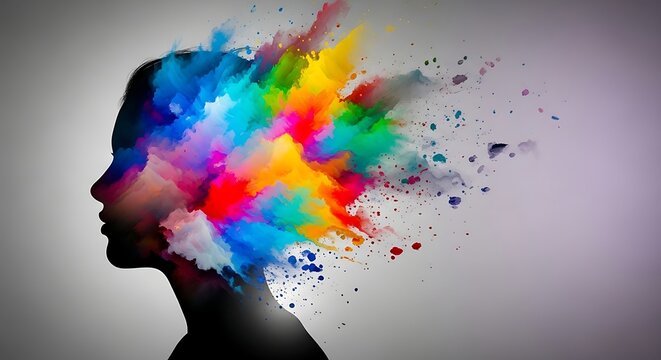 Creative mind exploding with vibrant colors and abstract ideas