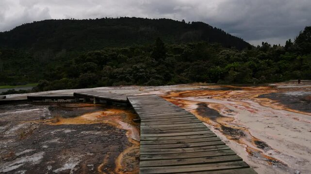 Boardwalk over geothermal terraces at Orakei Korako