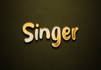 Old gold text effect of word Singer with 3D glossy style Mockup.