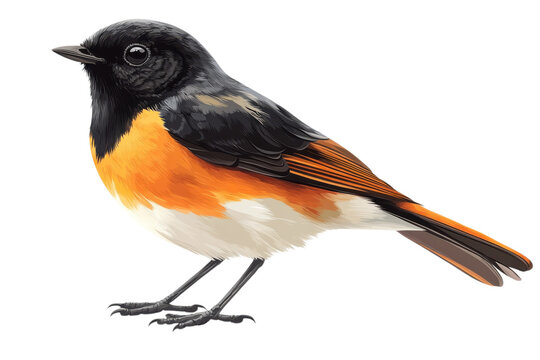 American Redstart Bird Portrait Vibrant Plumage Black Orange and White Detailed Bird Vector Artwork