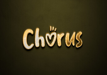 Old gold text effect of word Chorus with 3D glossy style Mockup.
