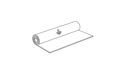 Unrolled yoga mat with leaf logo icon for fitness and wellness
