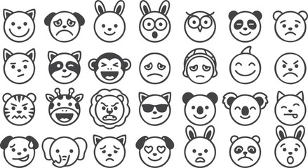 Mixed animal facial expressions vector illustration set for avatars