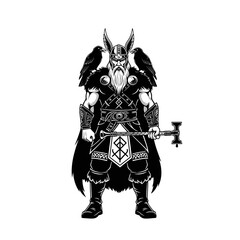 Fototapeta premium Viking Warrior With Ravens and Mjolnir.jpg