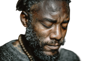 Thoughtful African Man Portrait Intense Black Male Expression Beard Sadness Contemplative Black