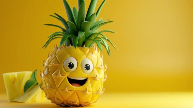 3d pineapple character cute smiling face spiky videos