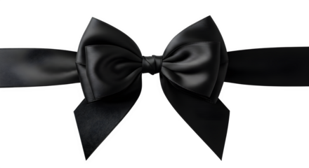 Elegant black ribbon bow for gift and decoration design isolated on transparent background