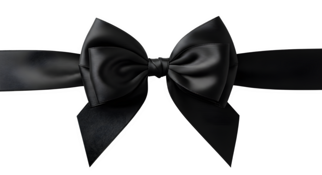 Elegant black ribbon bow for gift and decoration design isolated on transparent background