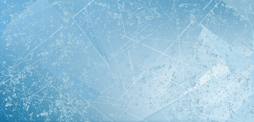 Obraz na płótnie Canvas Blue ice background with scratches and cracks. Frozen lake surface, Christmas winter skating rink. Vector illustration for New Year, winter sports, and activities.