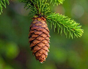 A detailed shot of a pinecone with vibrant green needles, on a green blurred background, showcasing nature's textures