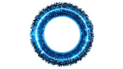 Orb of Digital Brilliance: A mesmerizing circle of light, aglow with a cascade of electric blue particles, pulsates with energy and futuristic technology.