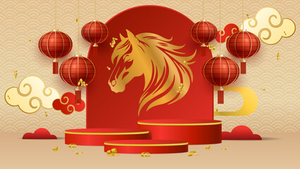 chinese new year red and gold podium