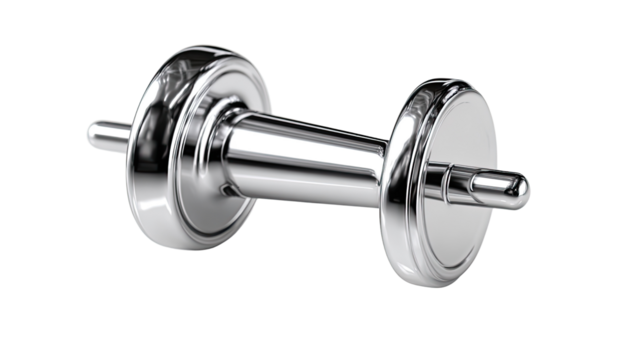 The embodiment of Strength: The sleek silver dumbbell, a testament to the pursuit of physical prowess and well-being.