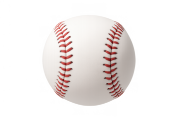 Baseball ball isolated on transparent background, featuring red stitching detail for sport, game, and play concepts