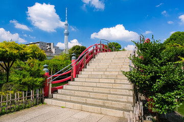 東京都江東区 亀戸天神社、心字池の太鼓橋（男橋）