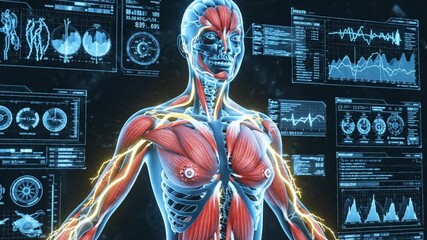 Human body anatomy visualization on interactive display