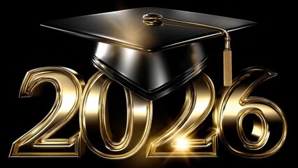 Enjoy the moment as the year 2026 arrives, marked by a graduation cap and golden numbers. The celebration includes joy, hope, and new beginnings