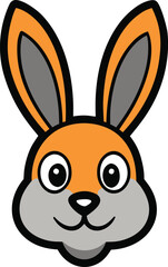Cute cartoon bunny character vector illustration with happy pink ears holding a baby carrot for a fun Easter holiday art