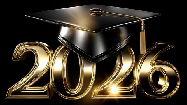 Enjoy the moment as the year 2026 arrives, marked by a graduation cap and golden numbers. The celebration includes joy, hope, and new beginnings
