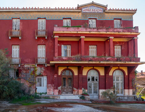 An old abandoned hotel at the Loutra Edipsou spa resort in Greece.