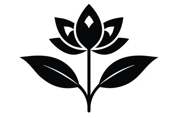 flower with two leaves  vector icon silhouette