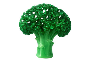 Plastic broccoli toy representing healthy choices for children, playing with artificial food, transparent background