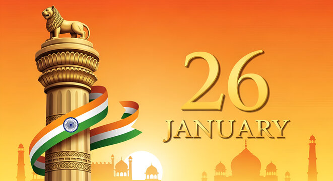 New Emblem of India 2022. 3D look and creative poster design for 26 January, India's republic day.