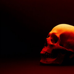 Obraz premium Skull Under Red Light in Mystical Dark Atmosphere