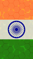 National Flag of India with Ashoka Chakra on Technological Background