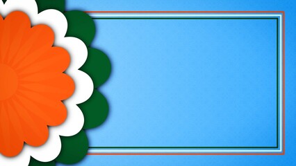 Tricolor Flower and Border for Patriotic India Background with Copy Space