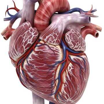 a human heart with severe wall thickening and a disorganized, chaotic muscular structure, symbolizing Hypertrophic Cardiomyopathy, in a volumetric light 3D rendering, detailed, blu